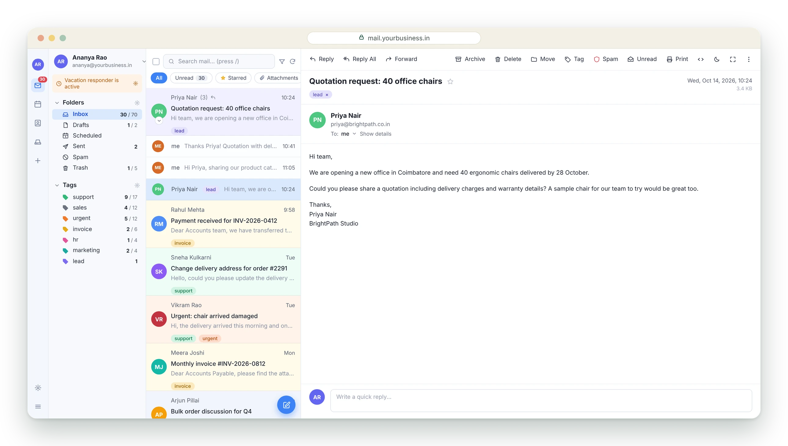 Webmail interface
